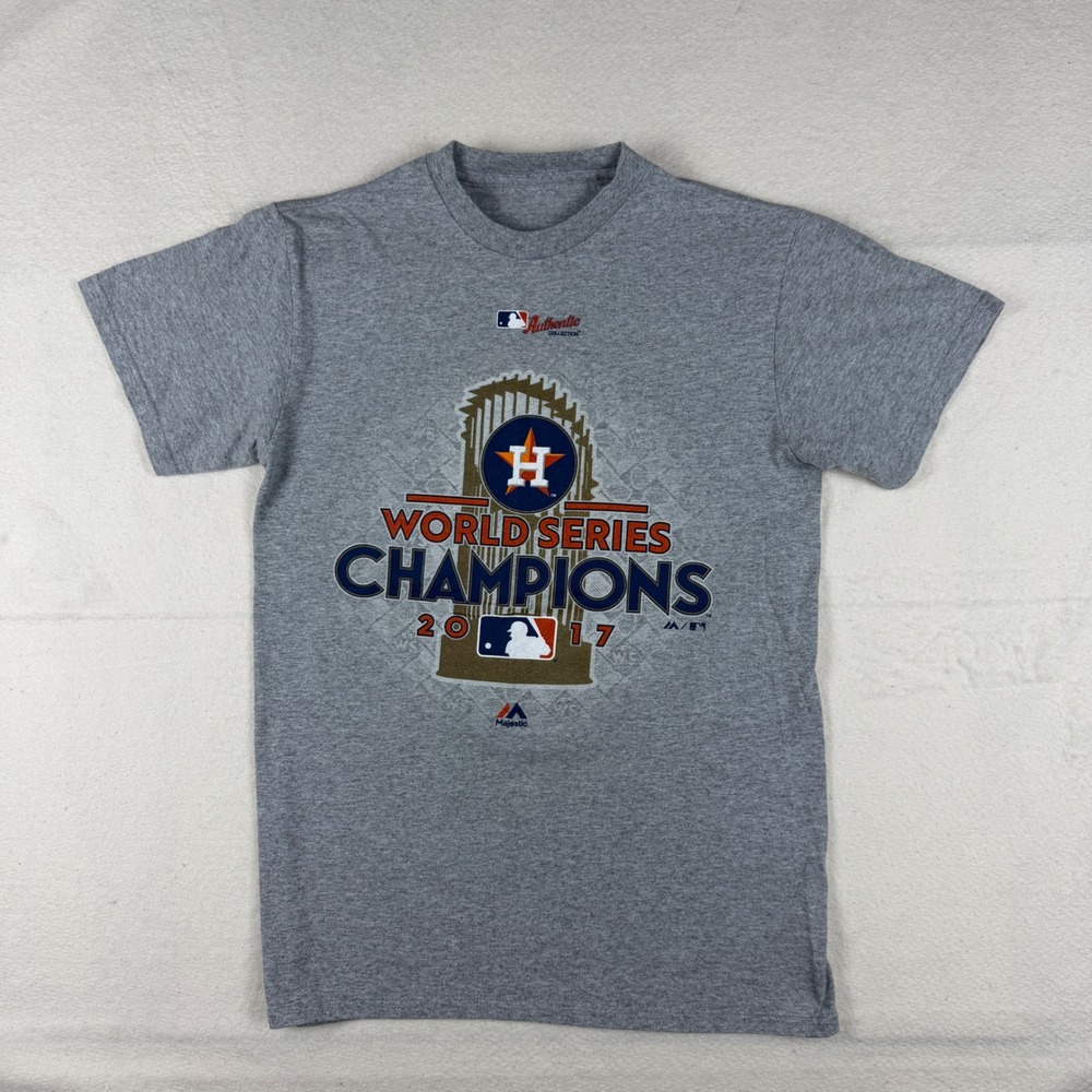 Majestic Houston Astros 2017 World Series Champions Shirt Mens Small Gray MLB